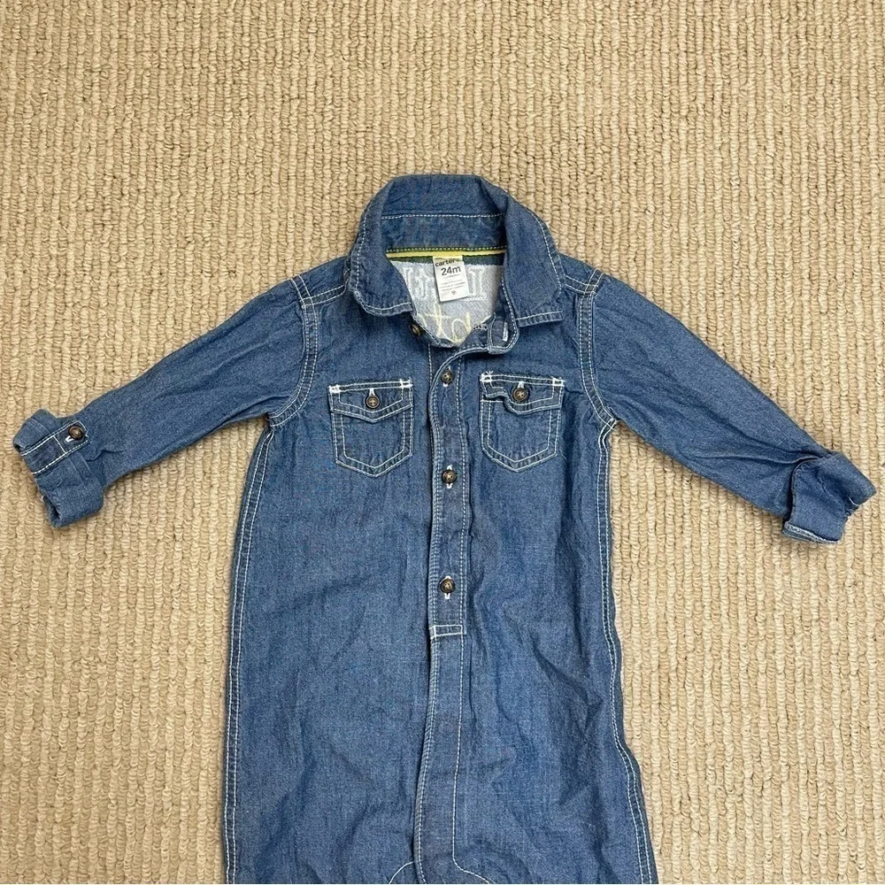 Carter’s Little Captain Chambray Long Sleeve Jumpsuit Size 24 Months Baby